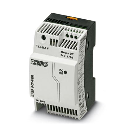Phoenix Contact Switching Power Supply; STEP-PS/ 1AC/24DC/1.75; 24VDC OUT; 1.75A; 85-264VAC / 95-250VDC IN; Single Phase; DIN Rail Mount; Plastic